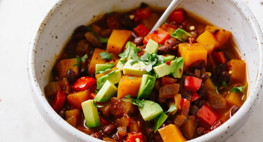 Vegetarian Butternut Squash Chipotle Chili with Avocado