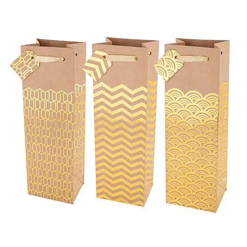 Assorted Kraft and Gold Wine Bag