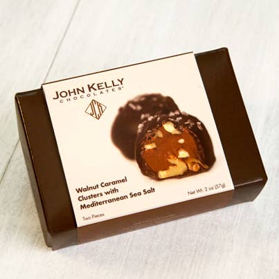 John Kelly Chocolate Walnut Caramel Cluster with Mediterranean Sea Salt Box