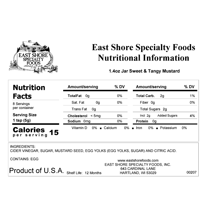 East Shore Mustard - Sweet and Tangy Mustard - 1.4oz